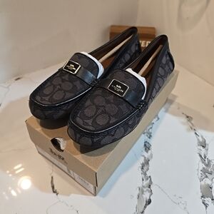 Coach Mona Signature Jacquard Driver Smoke/Coal/Black Womens Size 11 NWB